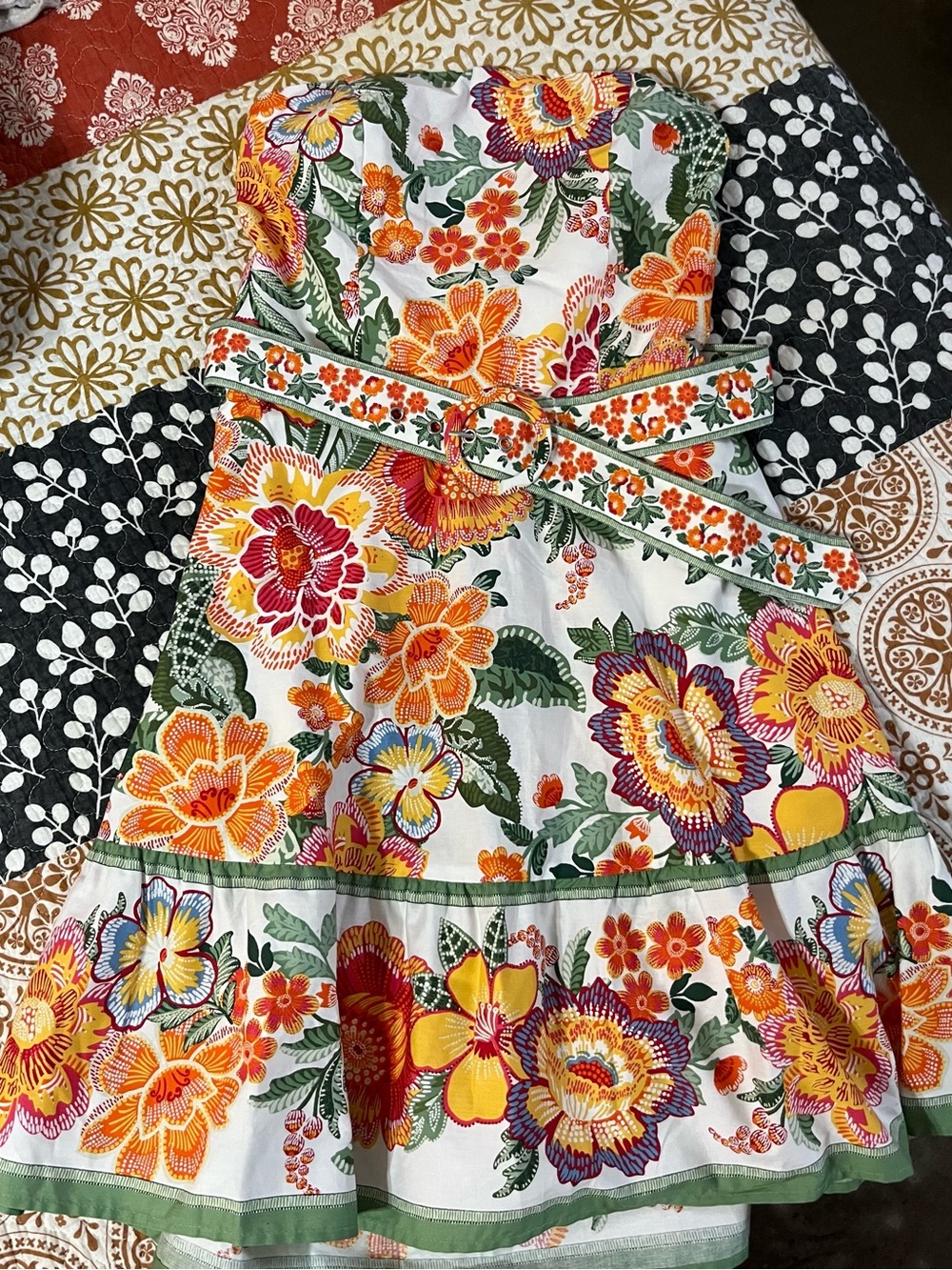 Joie Strapless Floral Sundress in White with Orange & Green - Picture 3 of 7